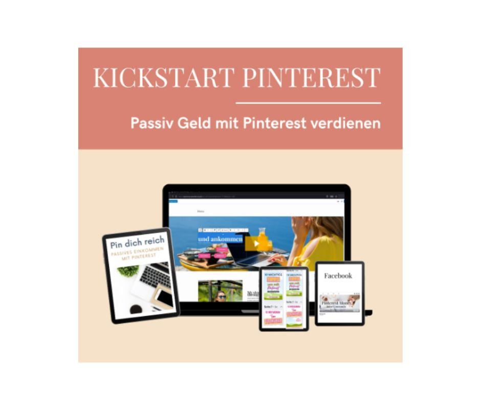 Kickstart Pinterest — Alt-Text:
Covergrafik des Onlinekurses Kickstart Pinterest für Blogaufbau und Reichweite.